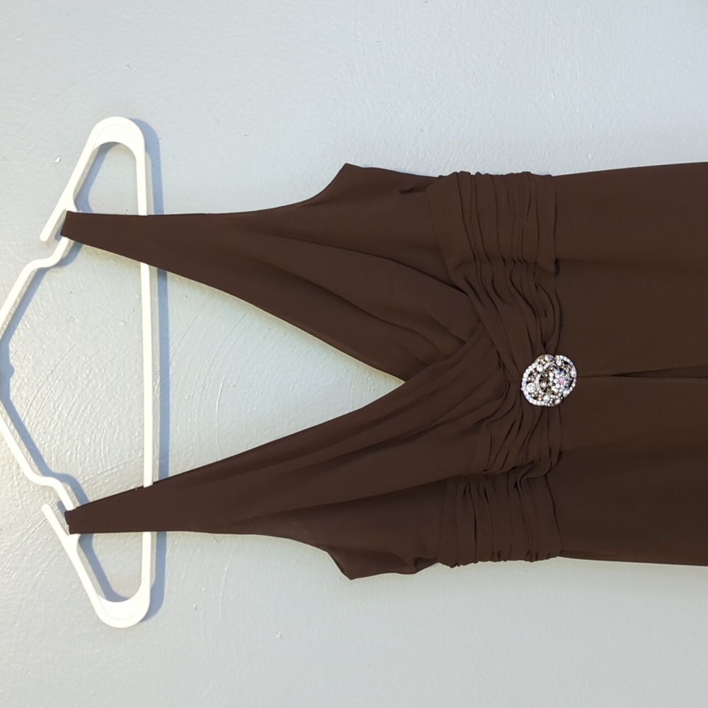 Bill Levkoff Brand Bride's Maid Dress Chocolate Color Gold Metallic Detail 14 - Picture 2 of 16